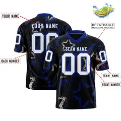 Black Royal White Star Graffiti Authentic Football Jersey 2