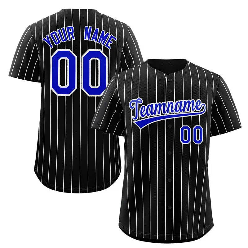 Black Royal-White Stripe Authentic Fashion Baseball Jersey