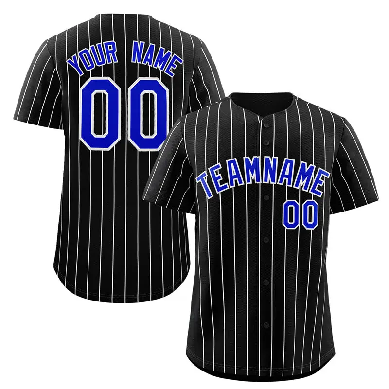 Black Royal-White Stripe Authentic Fashion Baseball Jersey