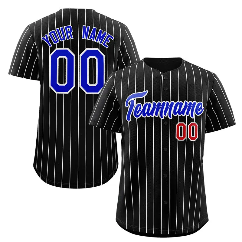 Black Royal-White Stripe Authentic Fashion Baseball Jersey