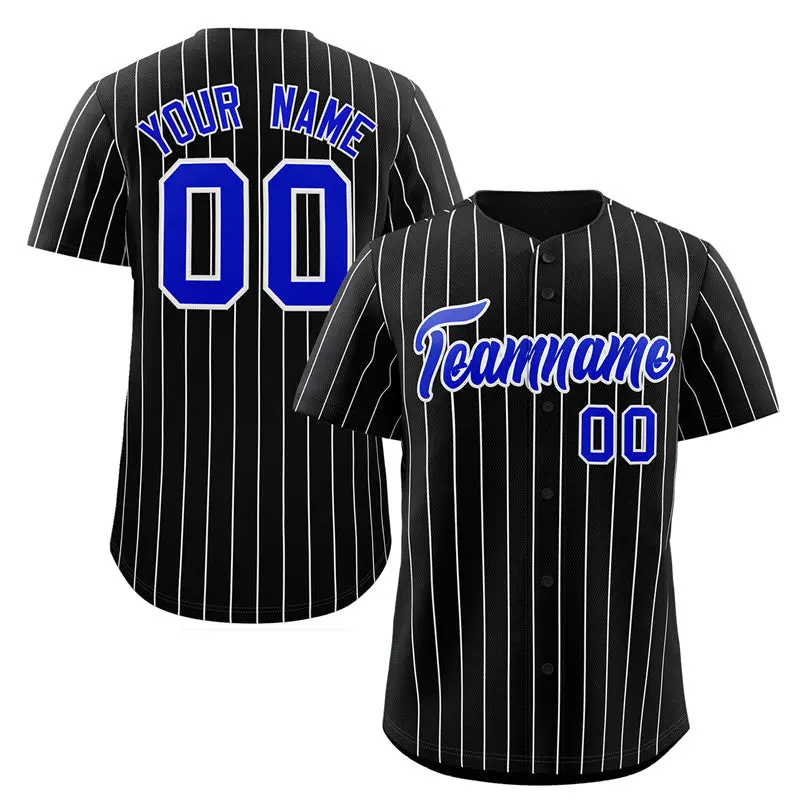 Black Royal-White Stripe Authentic Fashion Baseball Jersey