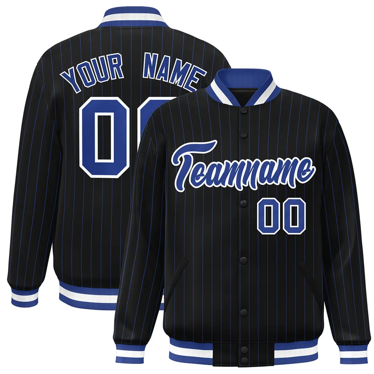 Black Royal White Stripe Fashion Varsity Jacket for Teams