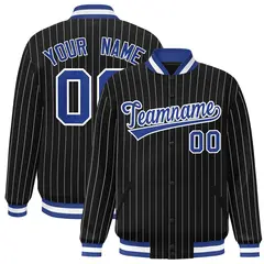 Black Royal White Stripe Letterman Bomber Jacket for Adults