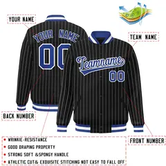 Black Royal White Stripe Letterman Bomber Jacket for Adults 2