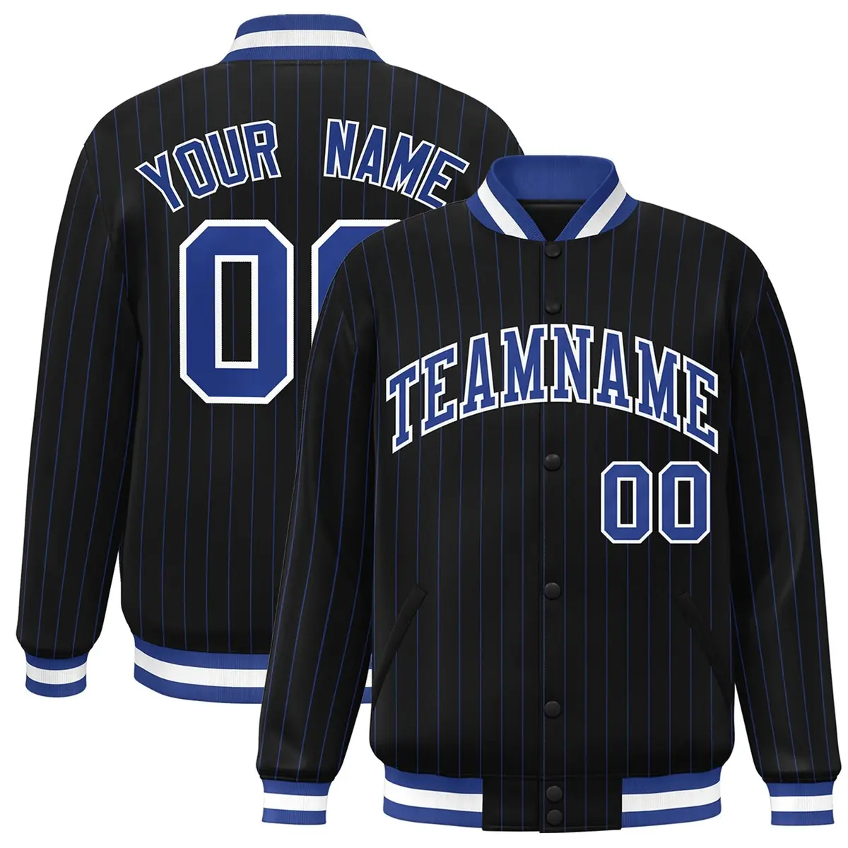 Black Royal-White Stripe Letterman Varsity Bomber Jacket
