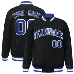 Black Royal-White Stripe Letterman Varsity Bomber Jacket