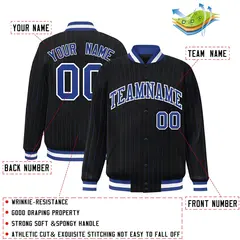 Black Royal-White Stripe Letterman Varsity Bomber Jacket 2
