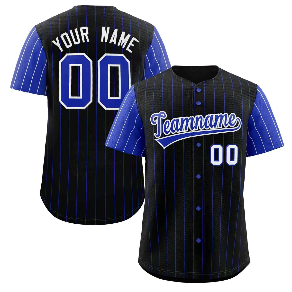 Black Royal-White Stripe Raglan Baseball Jersey