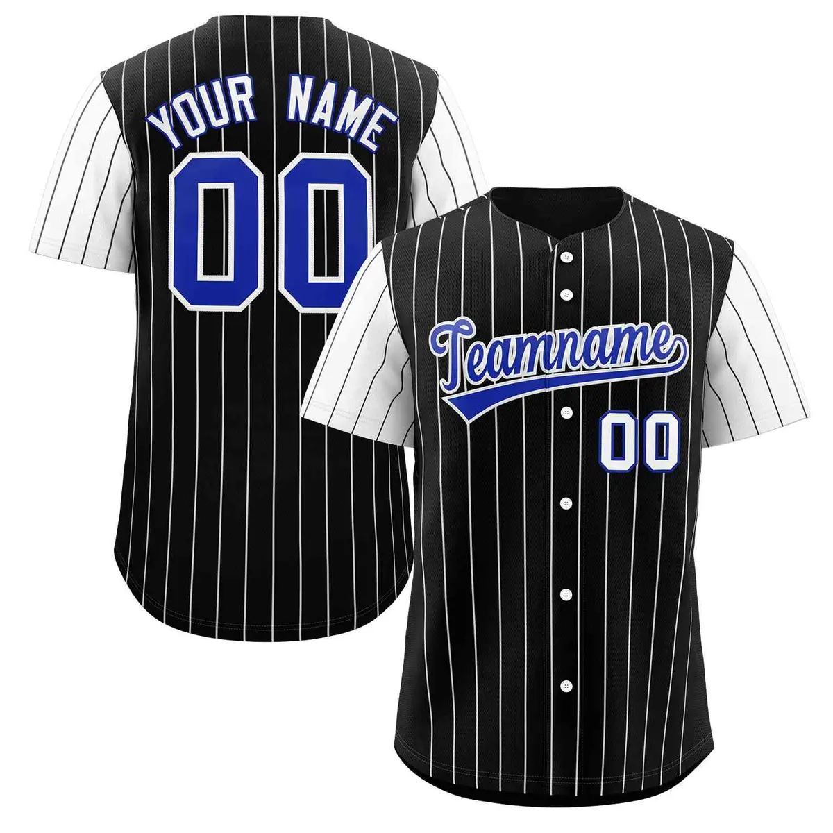 Black Royal-White Stripe Raglan Baseball Jersey