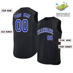 Black Royal-White Striped Sleeveless Fashion Baseball Jersey 2