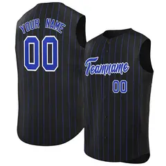 Black Royal-White Striped Sleeveless Fashion Baseball Jersey