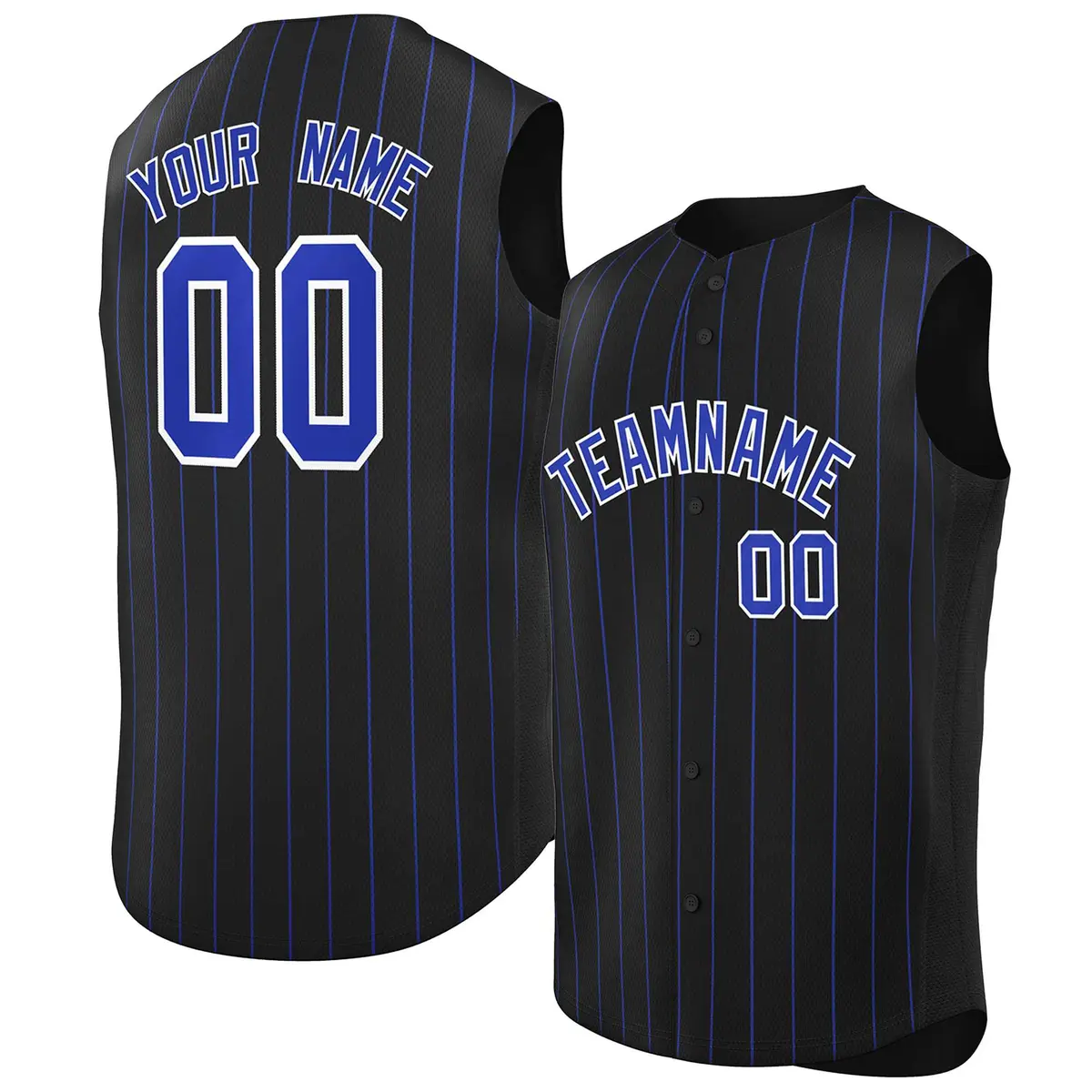 Black Royal-White Striped Sleeveless Fashion Baseball Jersey