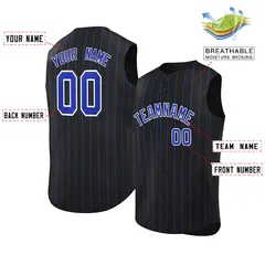 Black Royal-White Striped Sleeveless Fashion Baseball Jersey 2