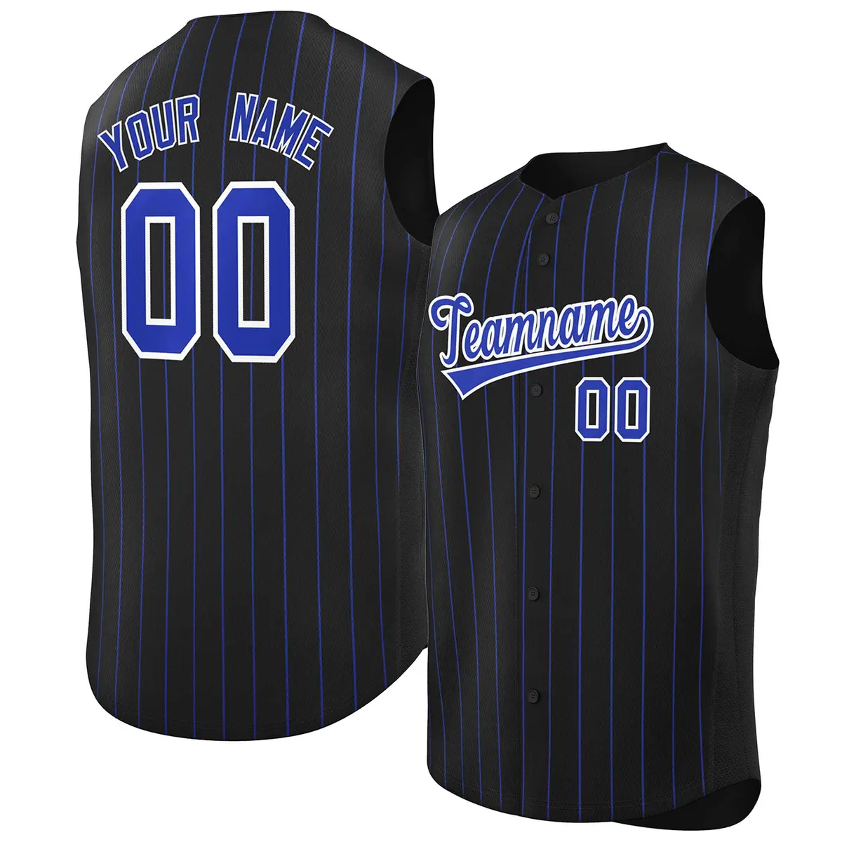 Black Royal-White Striped Sleeveless Fashion Baseball Jersey
