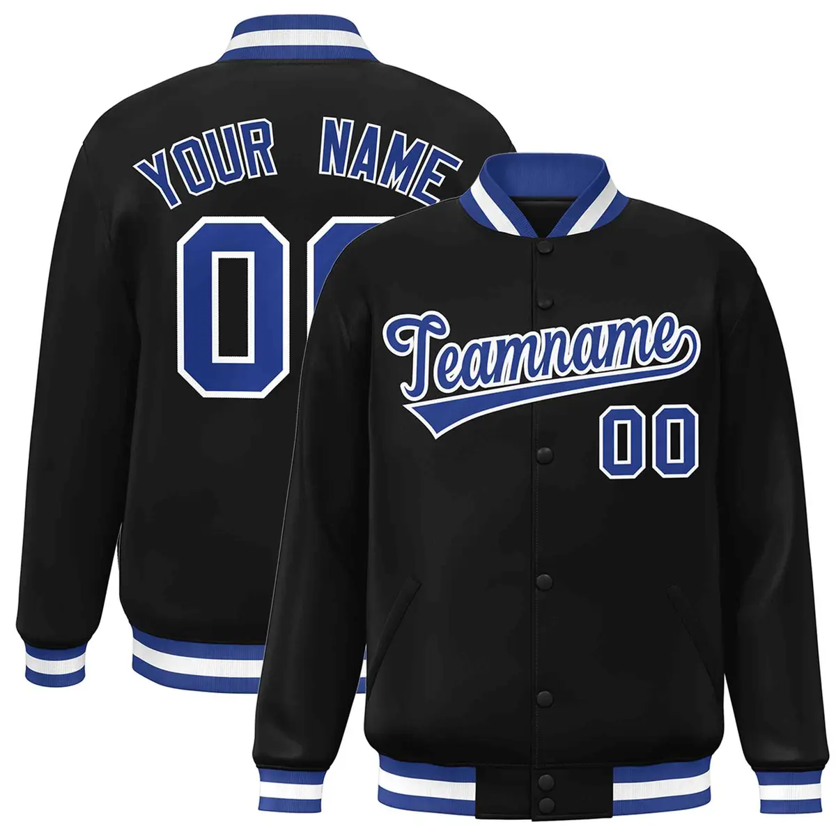 Black Royal-White Varsity Full-Snap Letterman Jacket