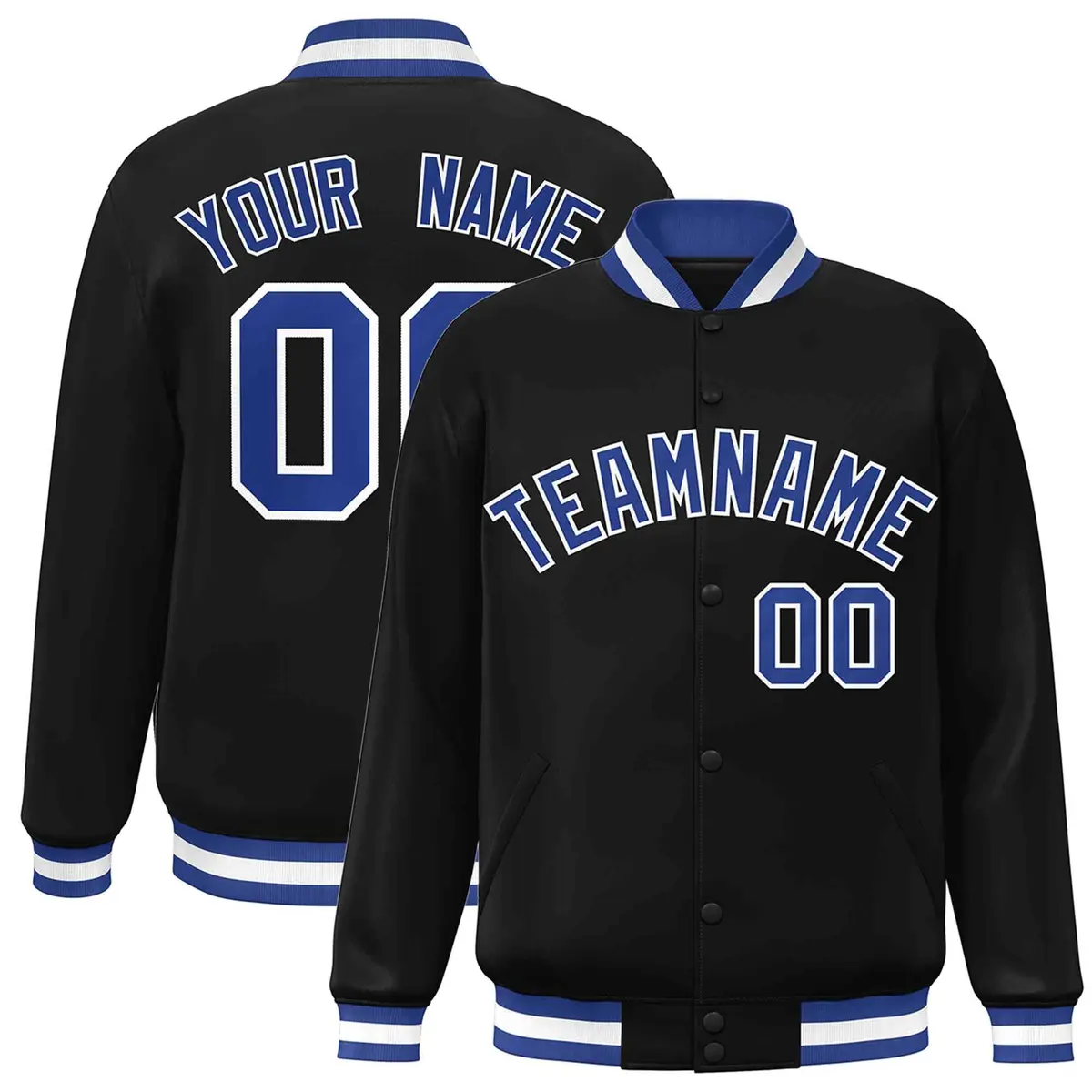 Black Royal-White Varsity Full-Snap Letterman Jacket