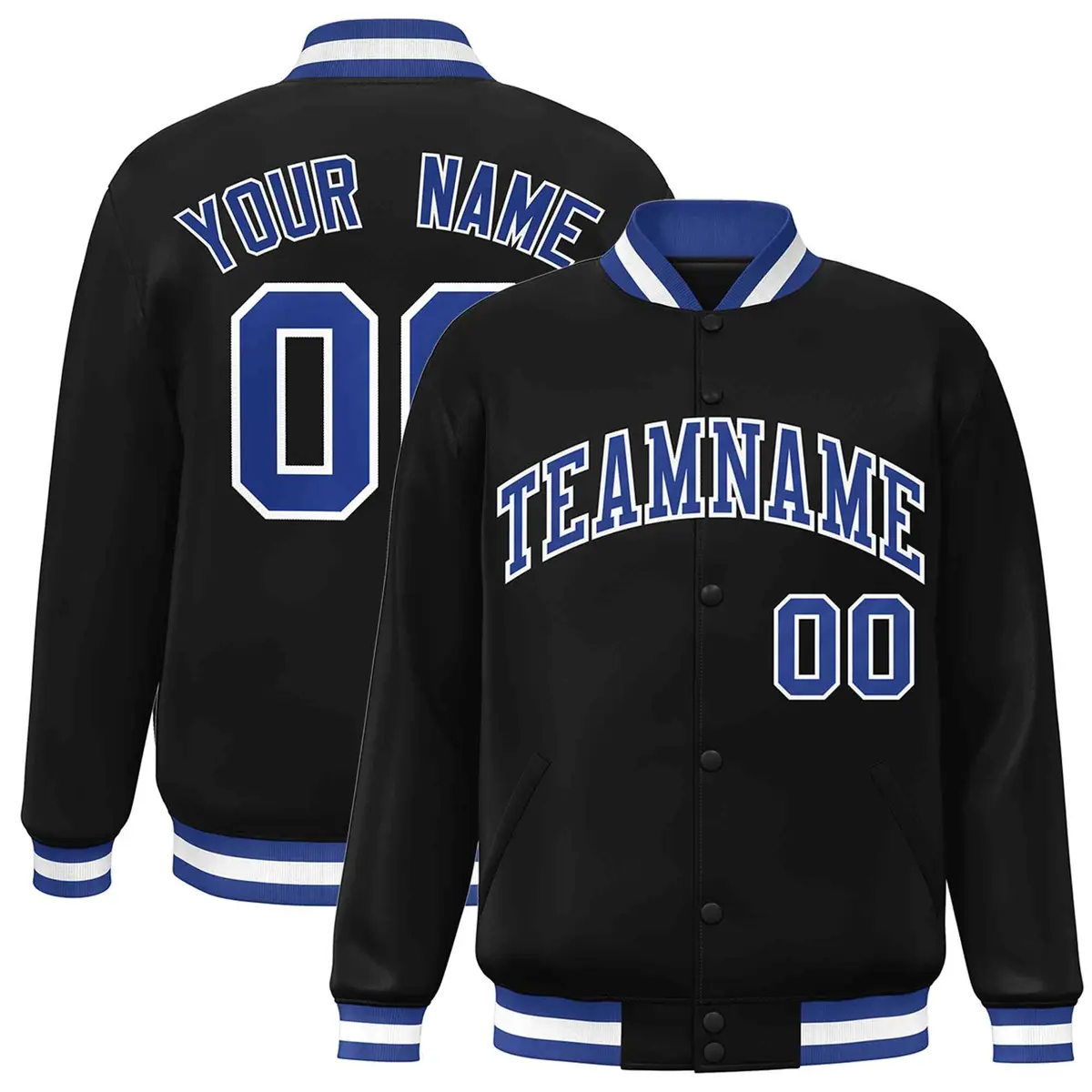 Black Royal-White Varsity Full-Snap Letterman Jacket