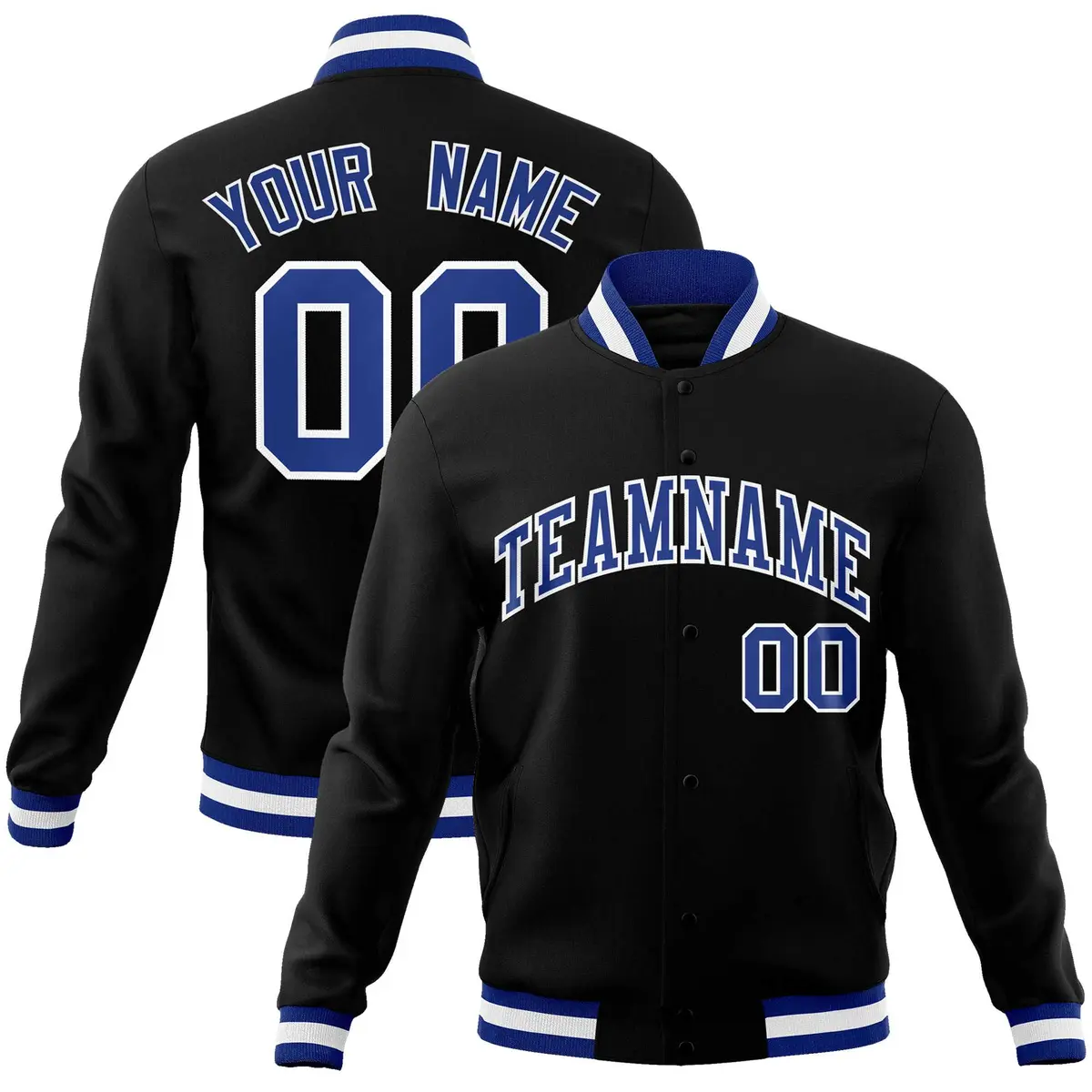 Black Royal-White Varsity Full-Snap Letterman Jacket