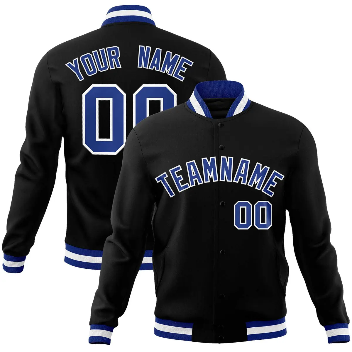 Black Royal-White Varsity Full-Snap Letterman Jacket