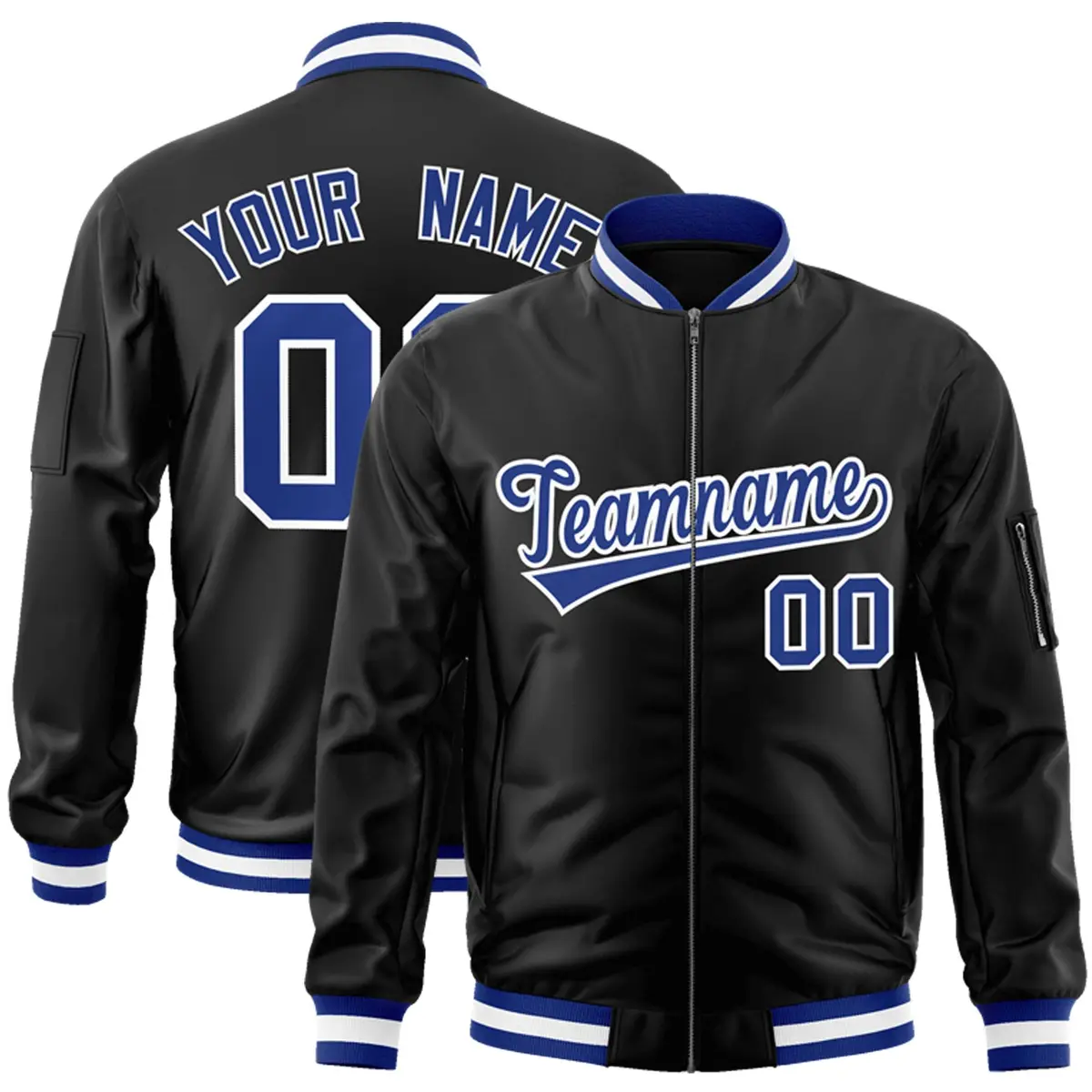 Black Royal-White Varsity Letterman Full-Zip Bomber Jacket