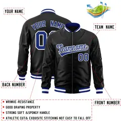 Black Royal-White Varsity Letterman Full-Zip Bomber Jacket 2