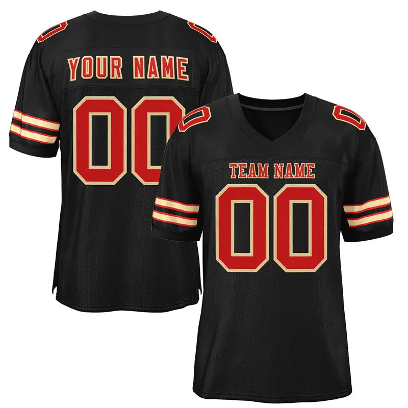 Black Scarlet-Gold Classic Mesh Authentic Football Jersey