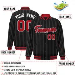 Black Scarlet White Stripe Varsity Bomber Jacket 2