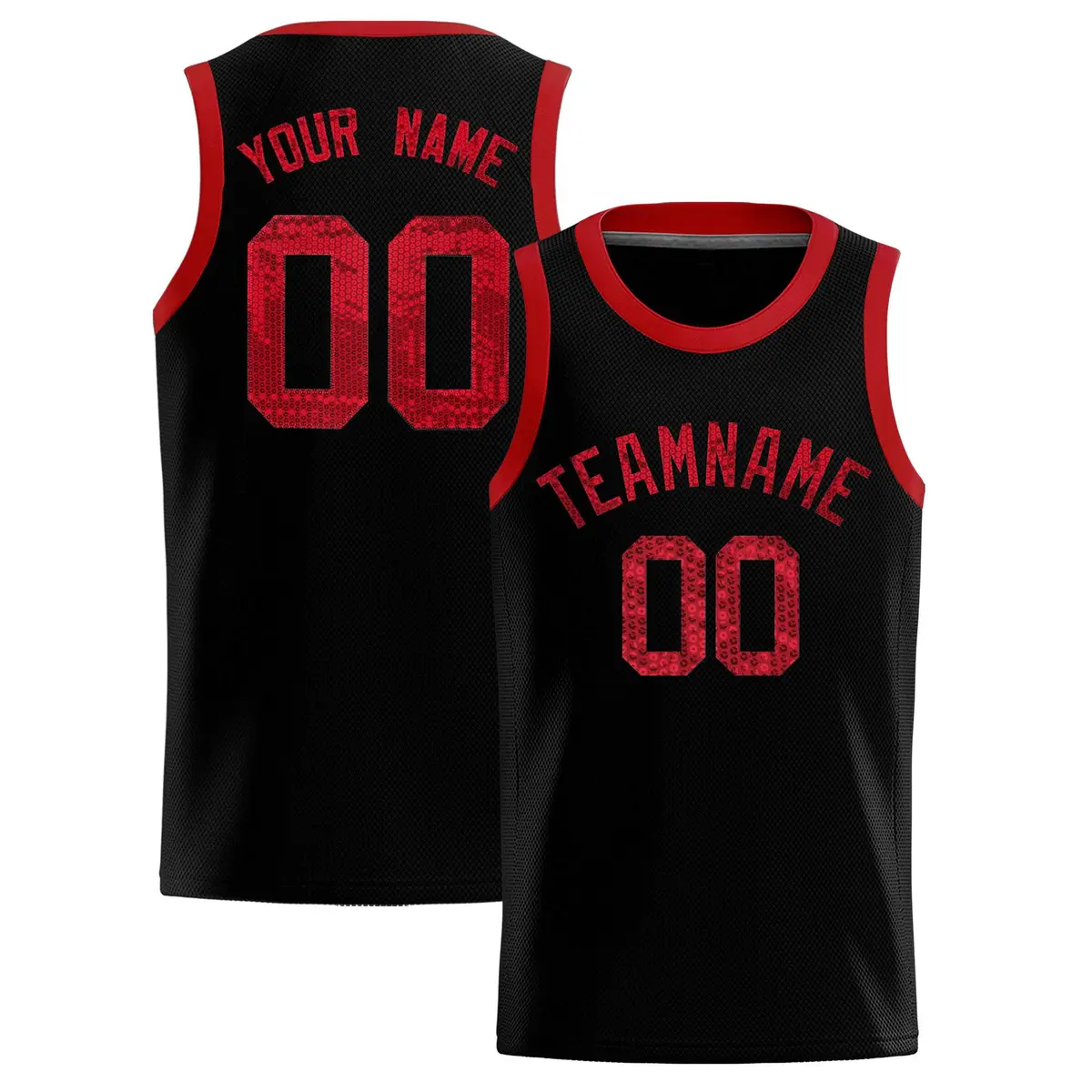 Black Sequined Trim Athletic Basketball Jersey