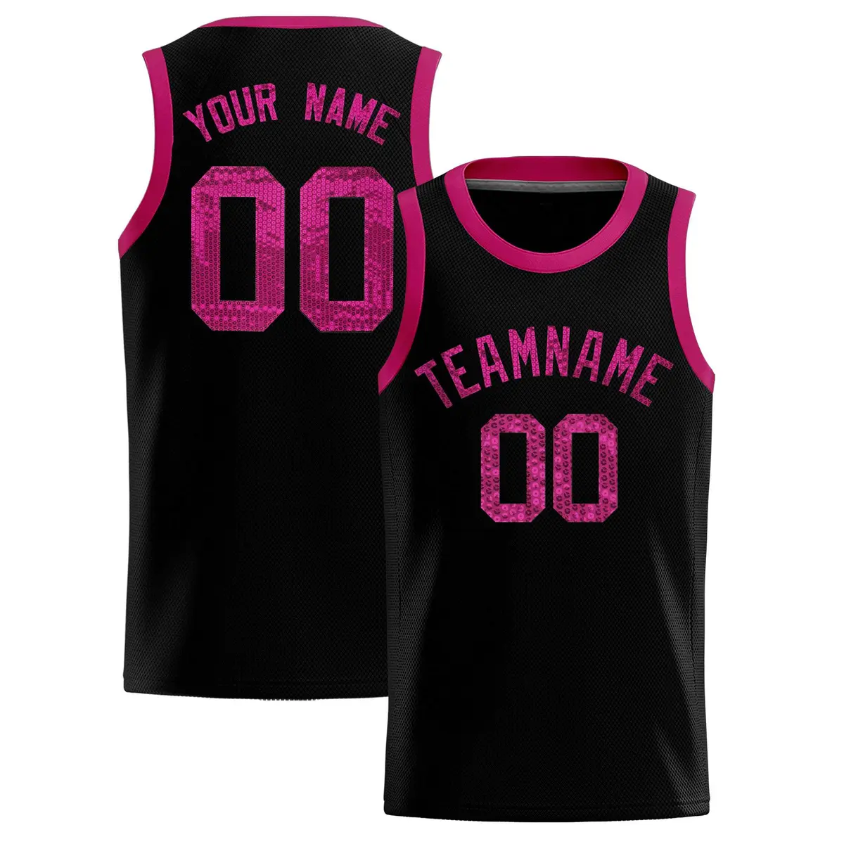 Black Sequined Trim Athletic Basketball Jersey