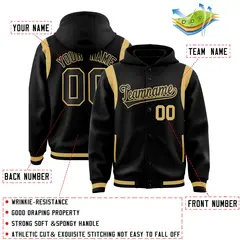 Black Shoulder Color Block Varsity Full-Snap Letterman Jacket Hoodie 4