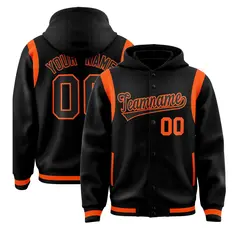Black Shoulder Color Block Varsity Full-Snap Letterman Jacket Hoodie 1