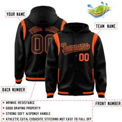 Black Shoulder Color Block Varsity Full-Snap Letterman Jacket Hoodie 4