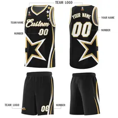 Black Shoulder Stars Graffiti Pattern Basketball Jersey Sets 5