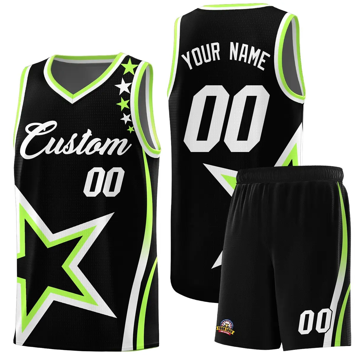 Black Shoulder Stars Graffiti Pattern Basketball Jersey Sets