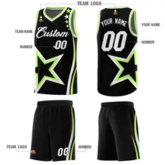 Black Shoulder Stars Graffiti Pattern Basketball Jersey Sets 5