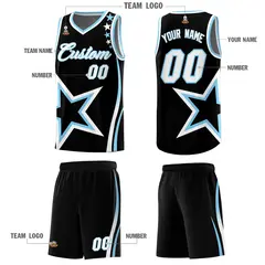 Black Shoulder Stars Graffiti Pattern Basketball Jersey Sets 5