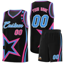 Black Shoulder Stars Graffiti Pattern Basketball Jersey Sets