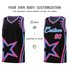 Black Shoulder Stars Graffiti Pattern Basketball Jersey Sets 3