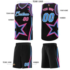 Black Shoulder Stars Graffiti Pattern Basketball Jersey Sets 5