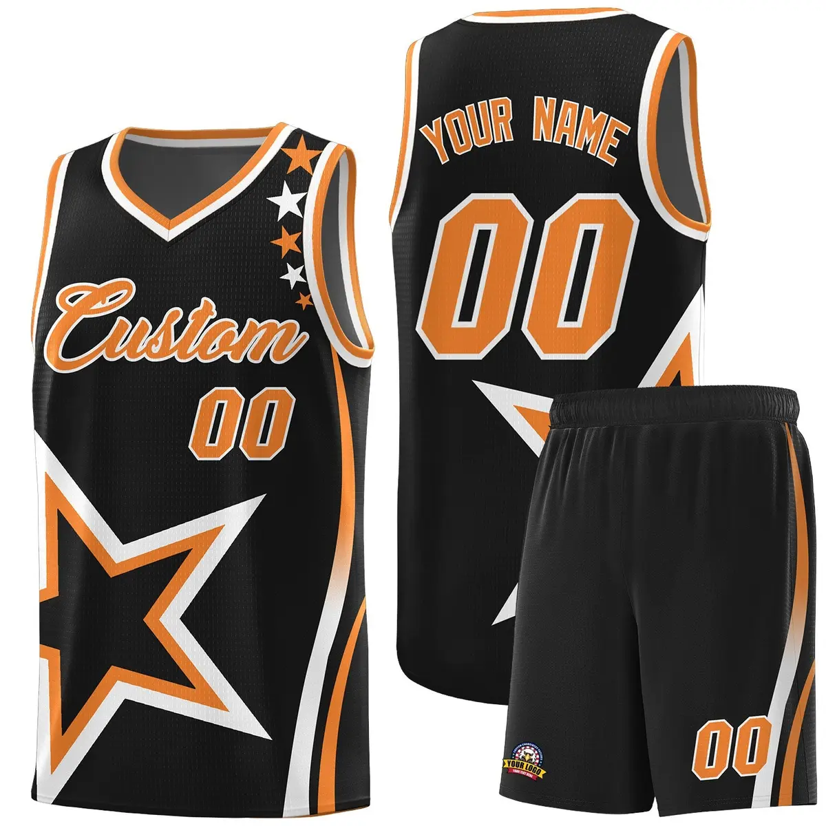 Black Shoulder Stars Graffiti Pattern Basketball Jersey Sets