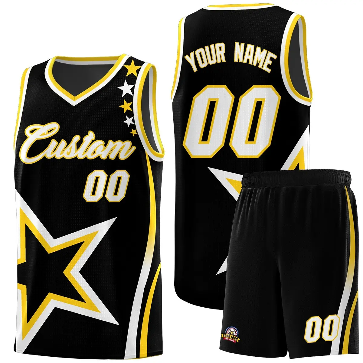 Black Shoulder Stars Graffiti Pattern Basketball Jersey Sets
