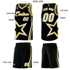Black Shoulder Stars Graffiti Pattern Basketball Jersey Sets 5