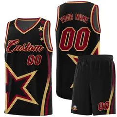 Black Shoulder Stars Graffiti Pattern Basketball Jersey Sets 1