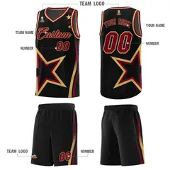 Black Shoulder Stars Graffiti Pattern Basketball Jersey Sets 5