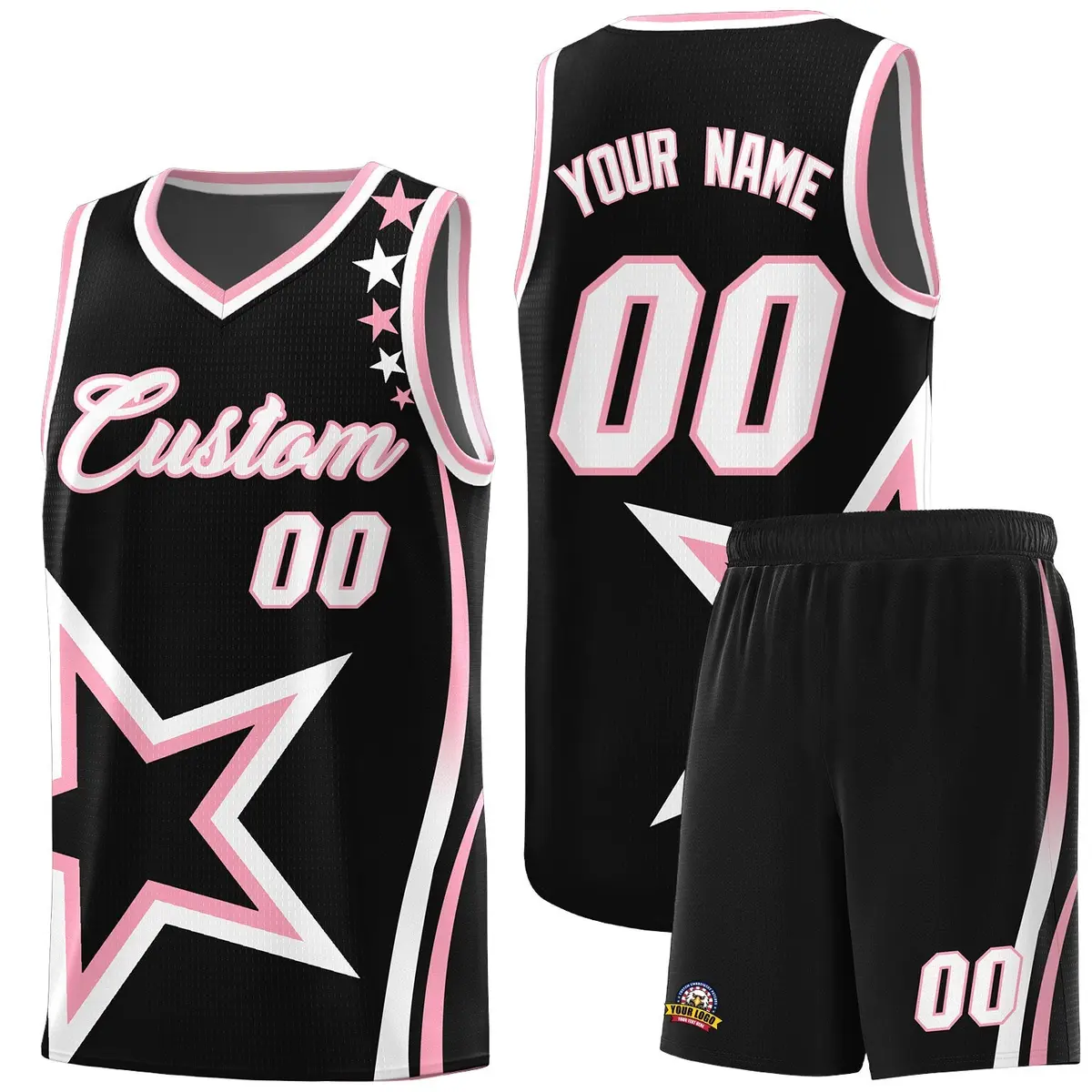 Black Shoulder Stars Graffiti Pattern Basketball Jersey Sets