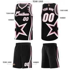 Black Shoulder Stars Graffiti Pattern Basketball Jersey Sets 5