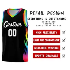 Black Side Flame Fashion Sports Basketball Jersey 2