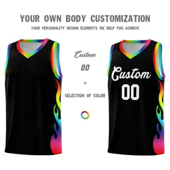 Black Side Flame Fashion Sports Basketball Jersey 3