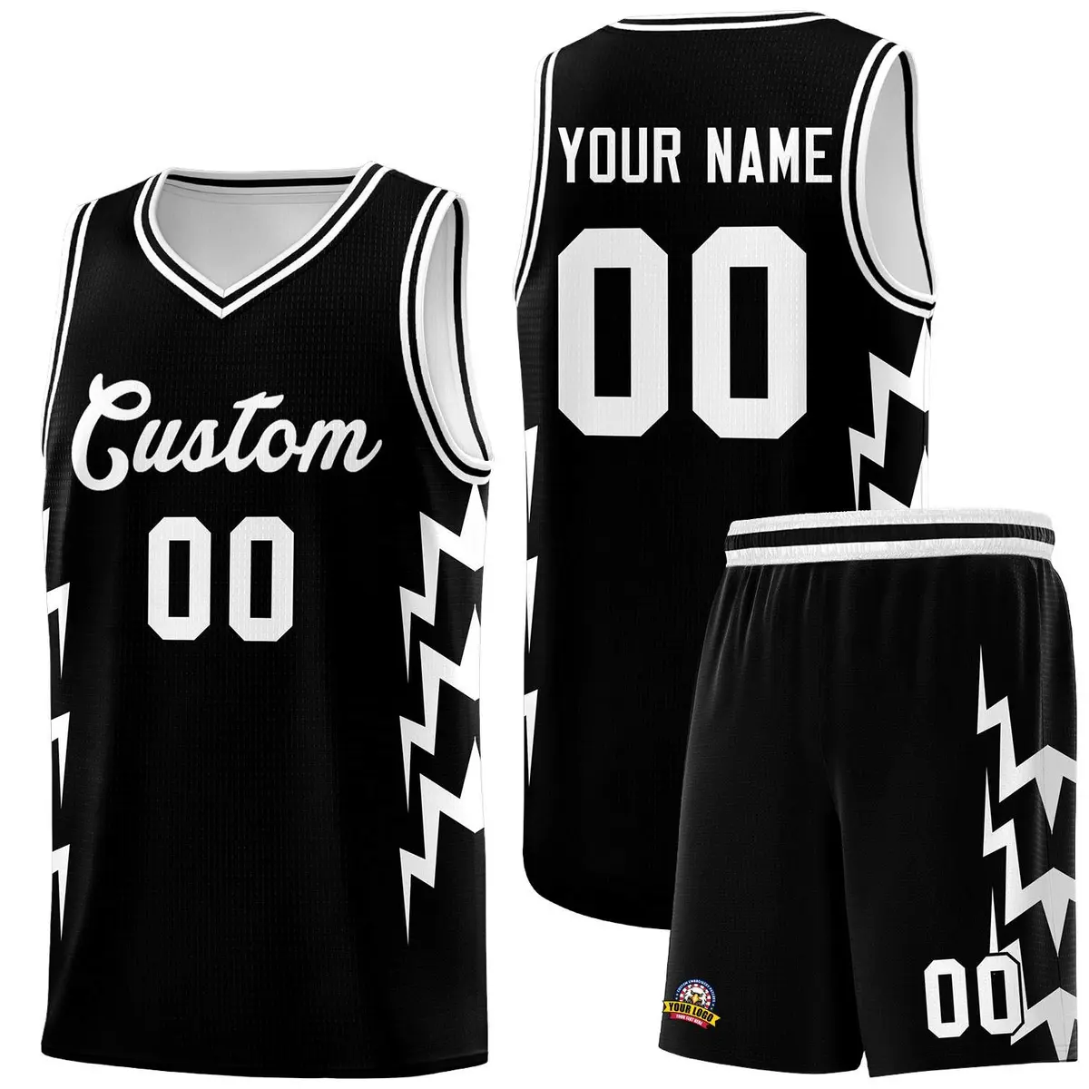 Black Side Lightning Graffiti Basketball Uniform Jersey