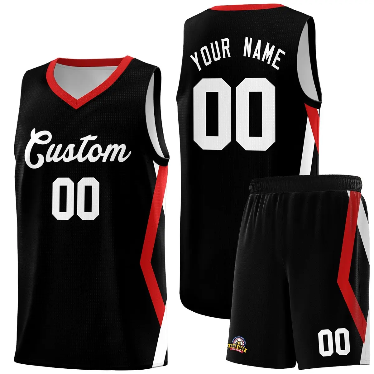 Black Side Rhombus Graffiti Basketball Jersey Set
